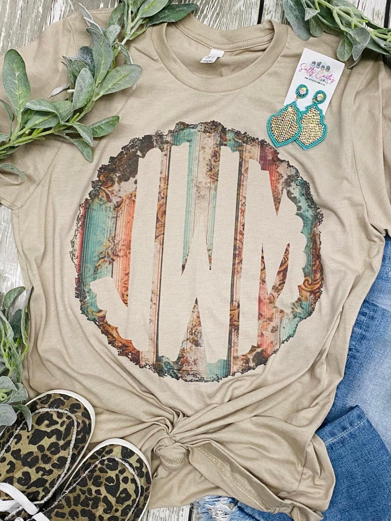 Adults & Kids Western Monogrammed Tan Tee