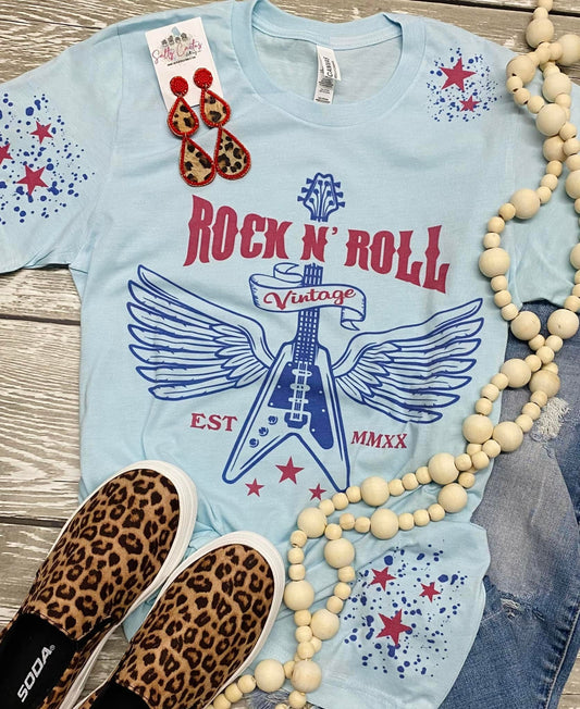 Rock N Roll Splatter Baby Blue Tee