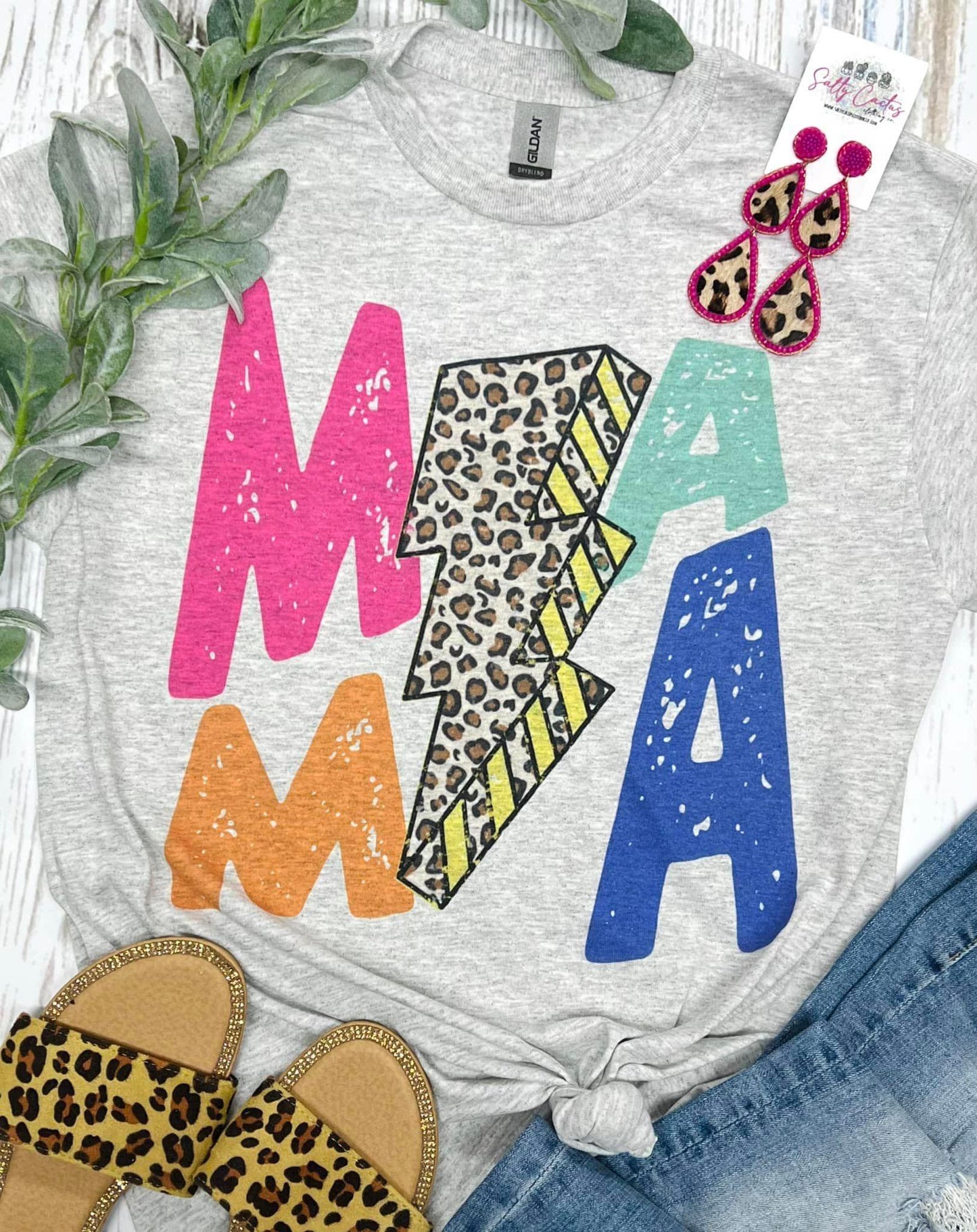 Mama Lightning Bolt Grey Tee