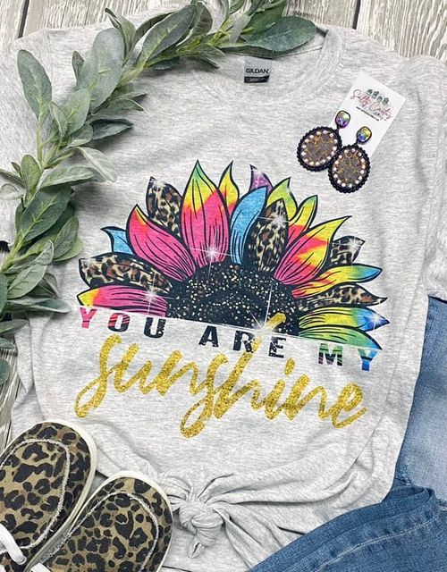 You are My Sunshine Neon Tie Dye Sunflower Grey Tee