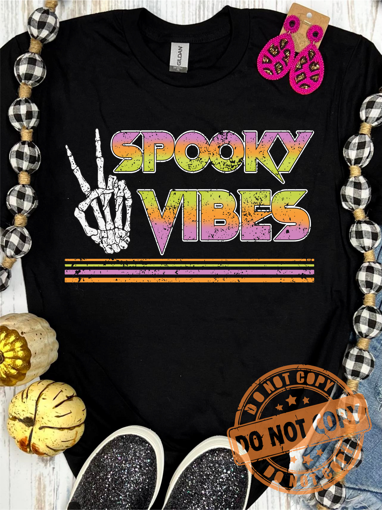 Spooky Vibes Direct to Garment Retro Black Tee