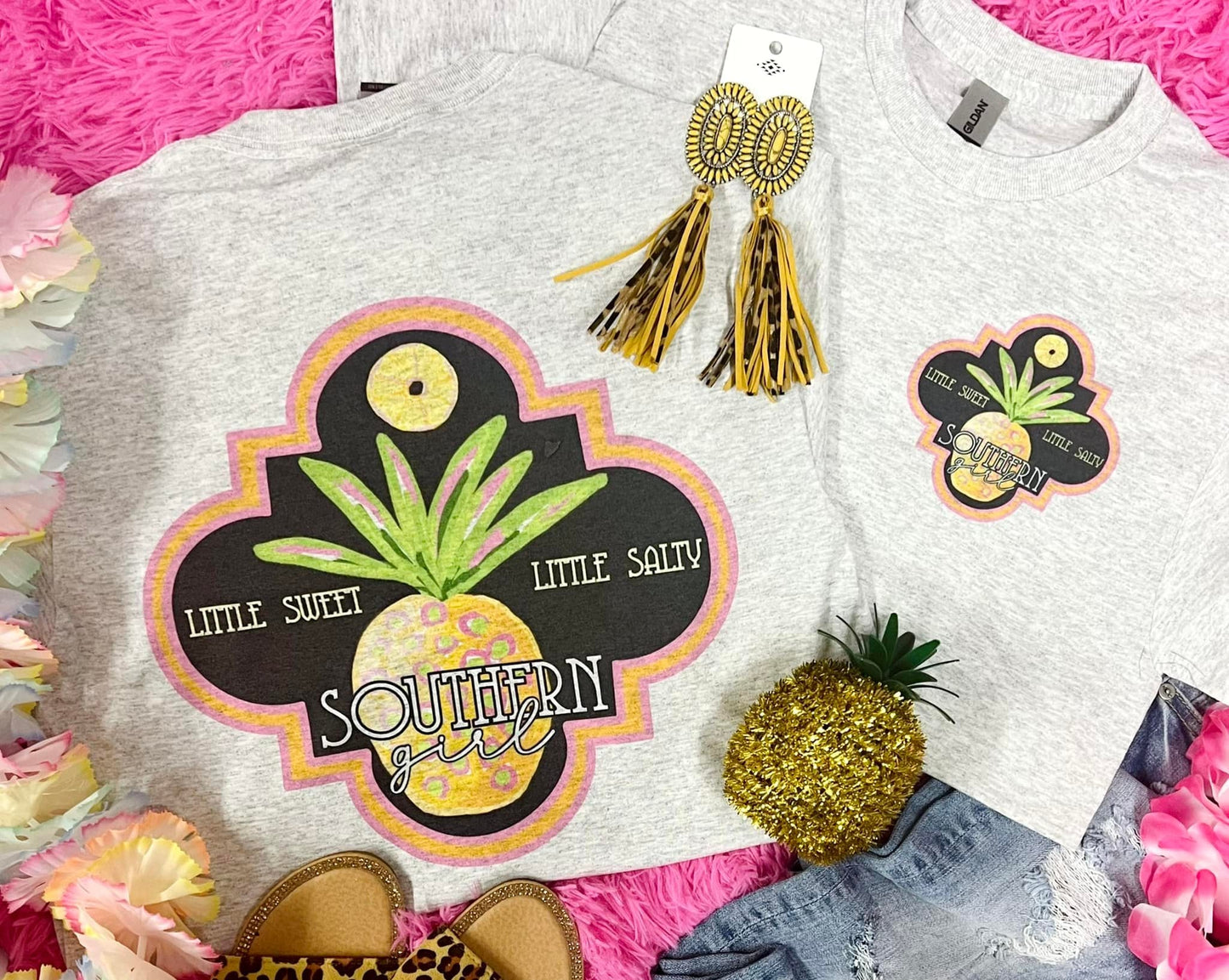 Little Sweet Little Salty Southern Girl Pineapple Grey Tee