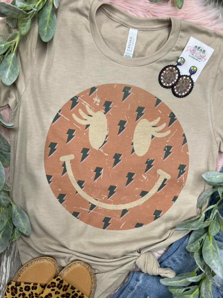 Smiley Grunge Face Tan Tee