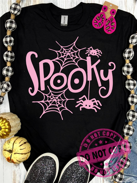 Pink Spooky Screen Printed on Black Tee