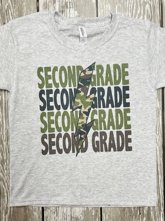 Kids School Grade Camo Lightning Bolt Tees