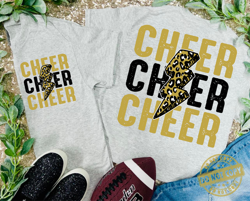 Lightning Bolt Leopard CHEER Grey Tees