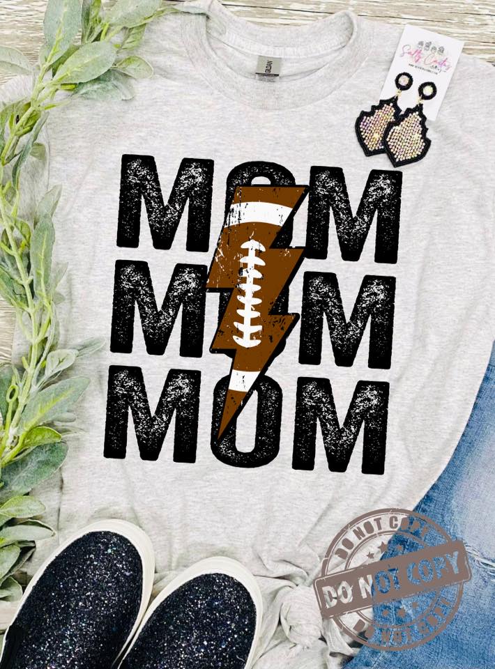 Mom Football Bolt Grey Tee