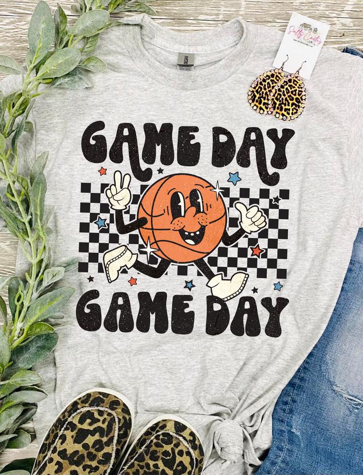 Game Day Game Day Smiley Basketball Grey Tee