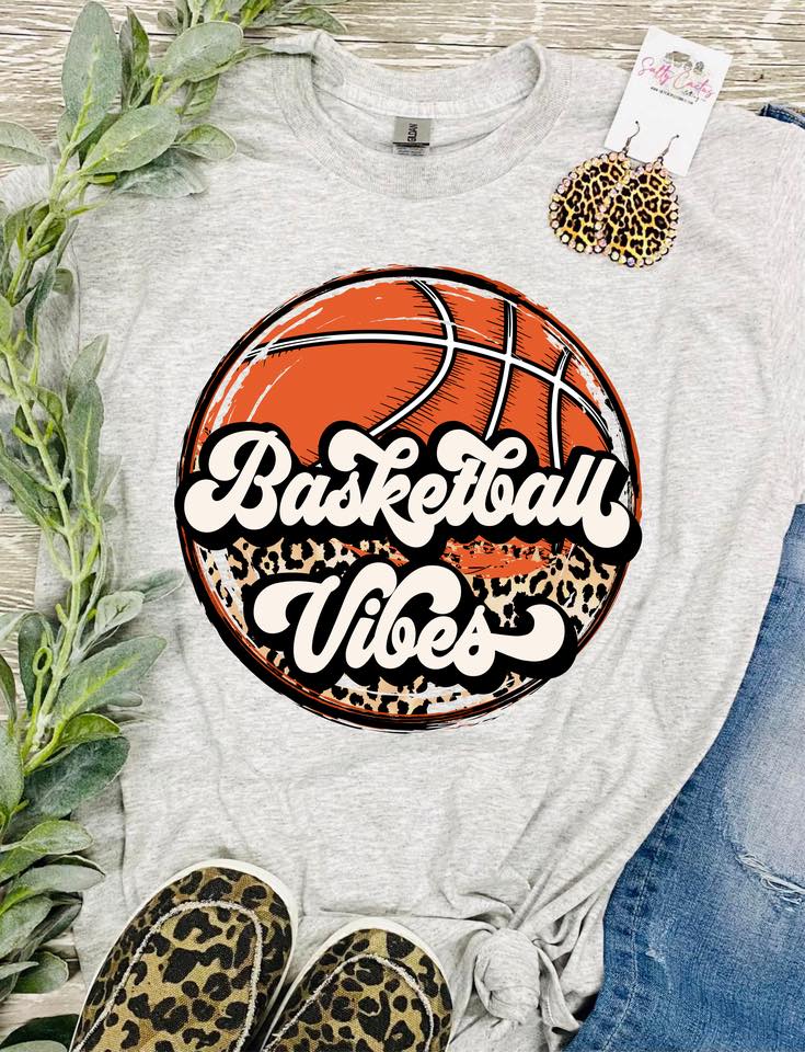 Basketball Vibes Retro Leopard Circle Grey Tee