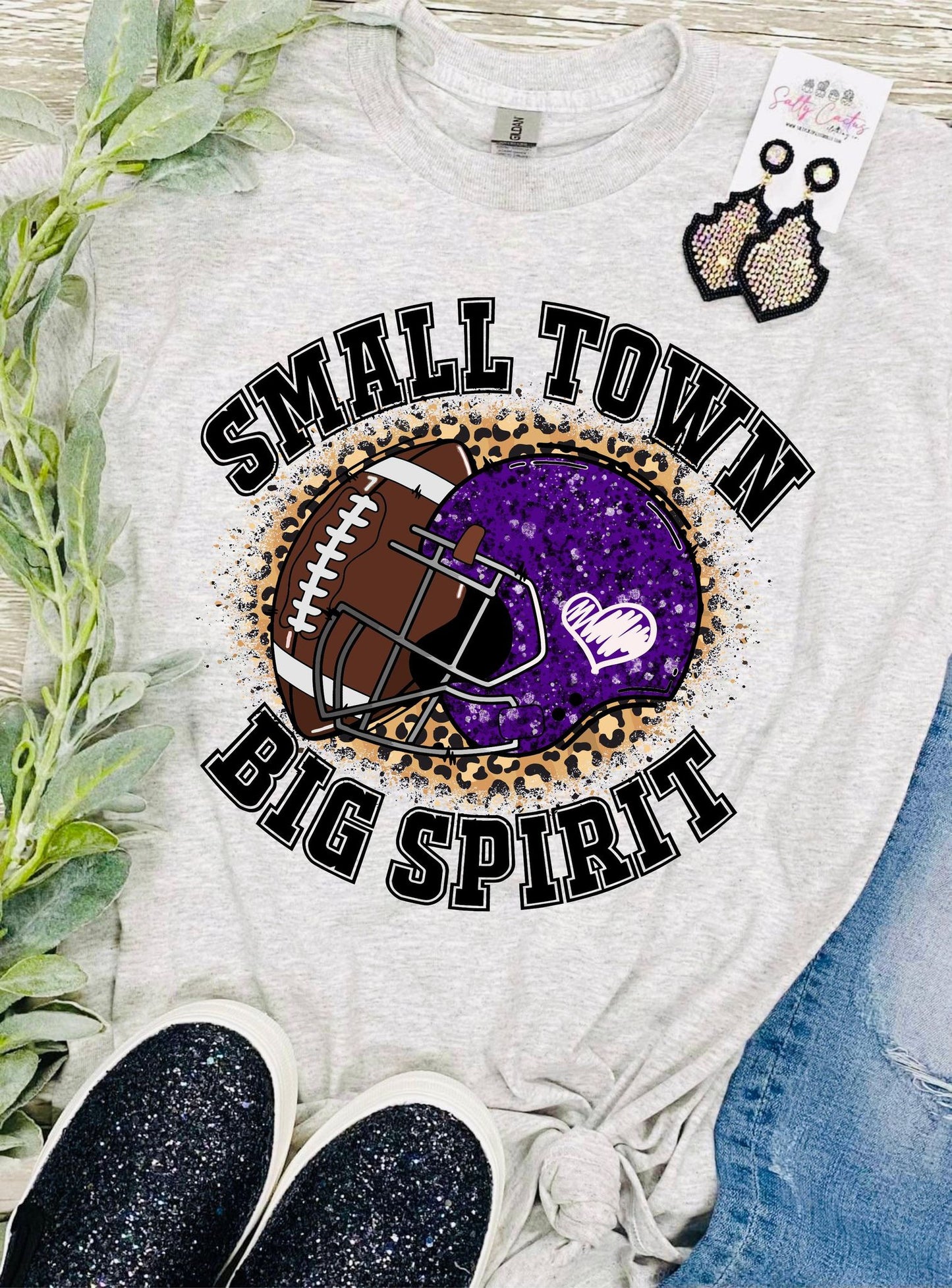 Kids Small Town Big Spirit Football Grey Tee