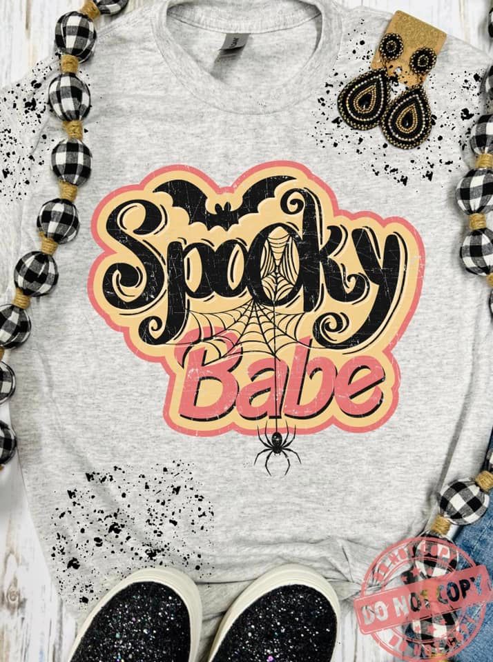 Spooky Babe Retro with Black Splatter Ash Grey Tee