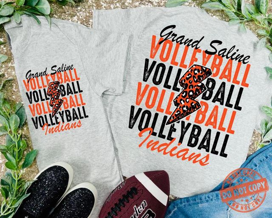 VOLLEYBALL Lightning Bolt Leopard Grey Tees