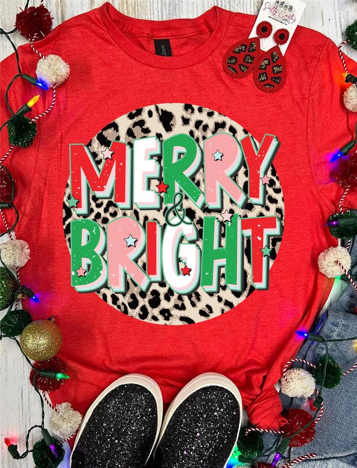 *DTG* Merry and Bright Leopard Circle Red Tee