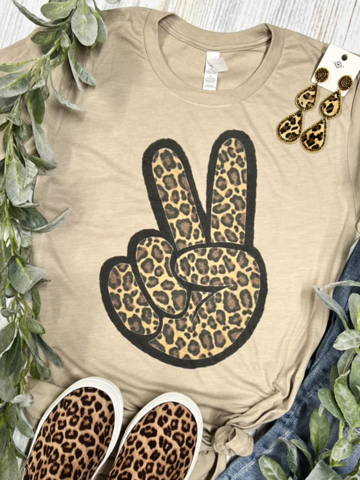 Peace Sign Leopard Tan Tee