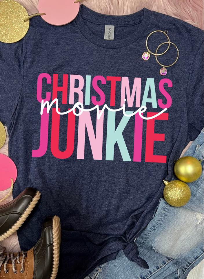 *DTG* Christmas Movie Junkie Navy Tee