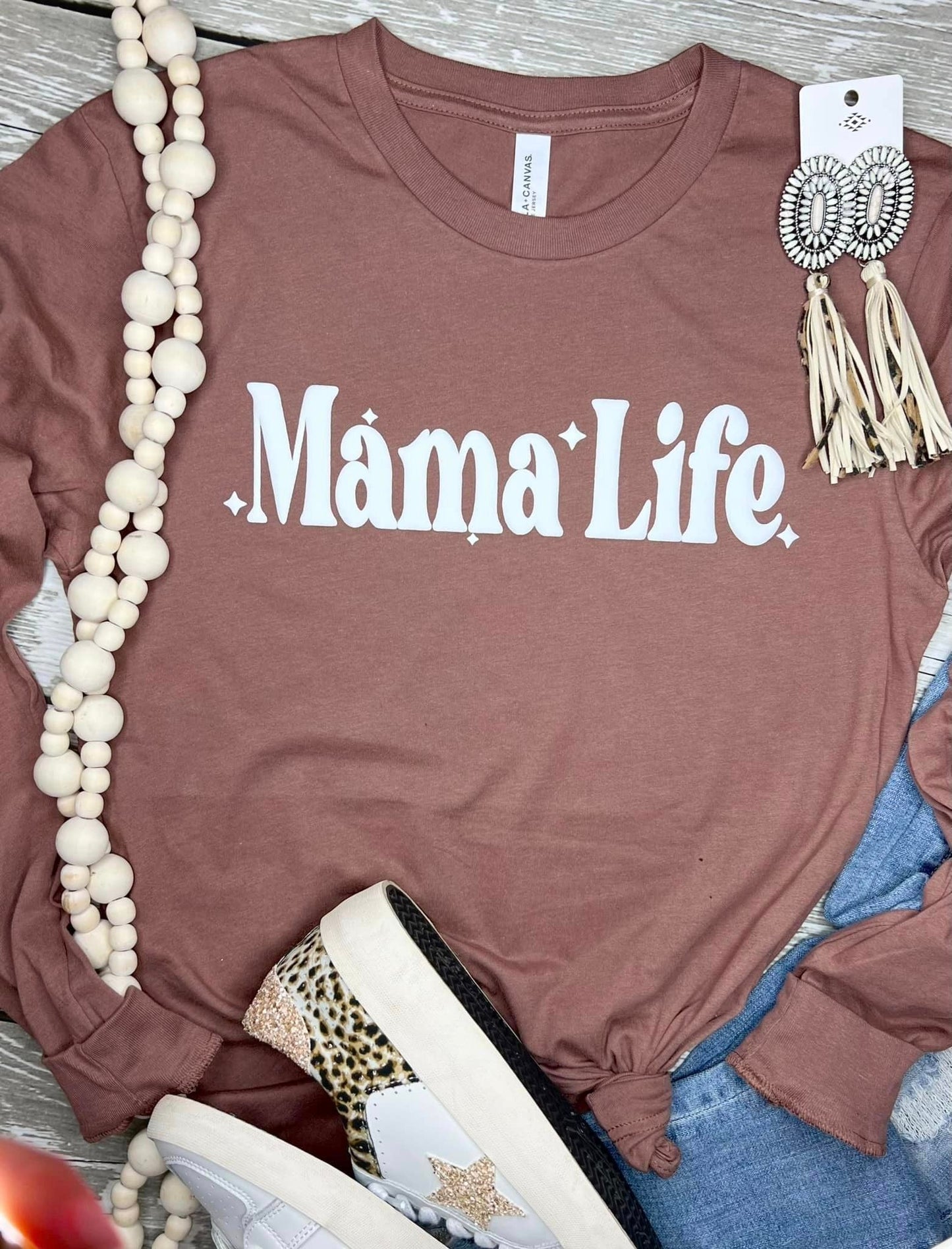 Mama Life White Puff Mauve Long Sleeve