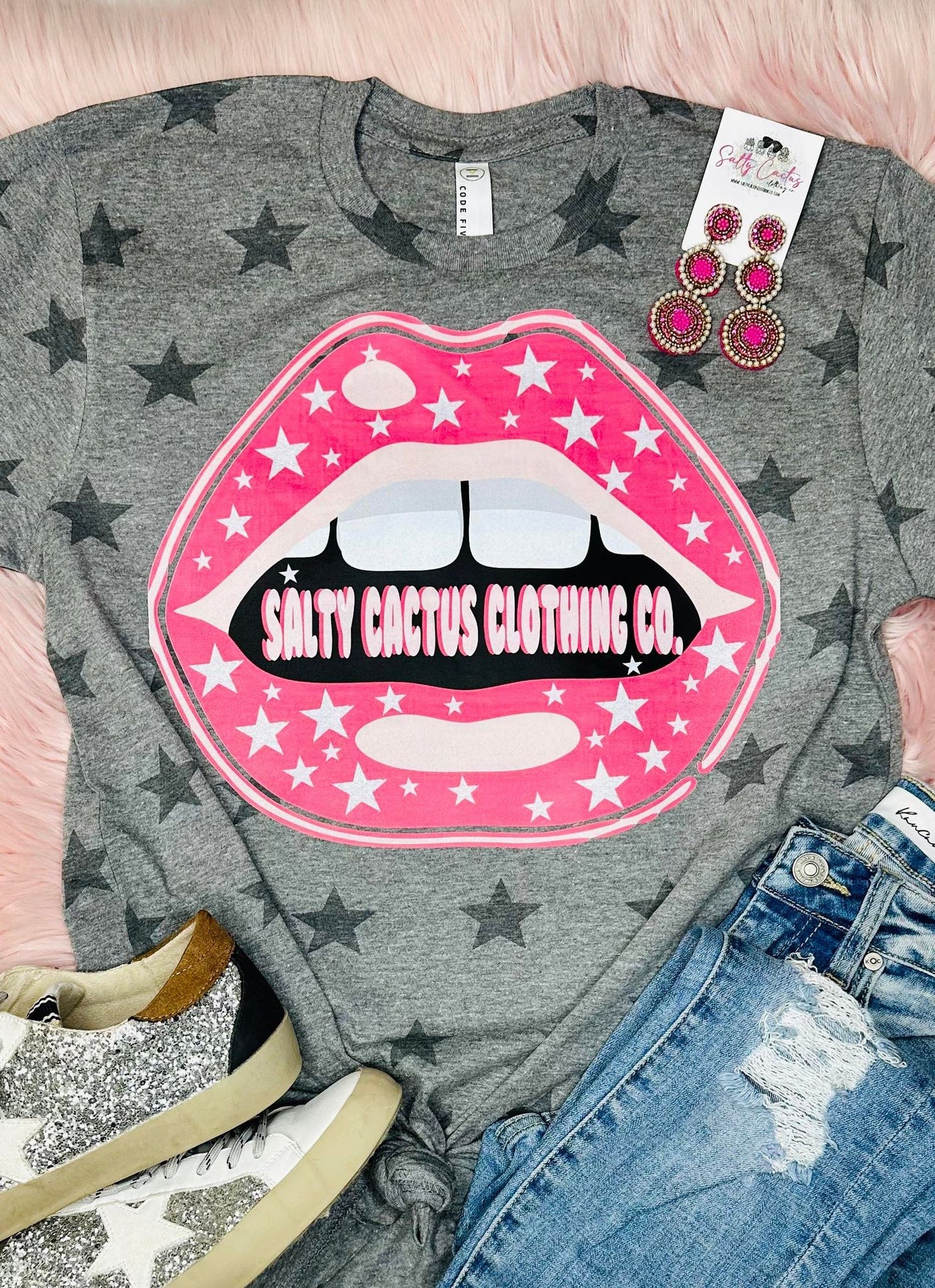 Logo Lips Grey Star Tee