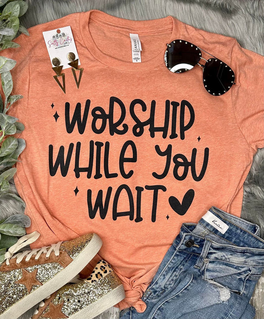 Worship While You Wait Heather Sunset Tee