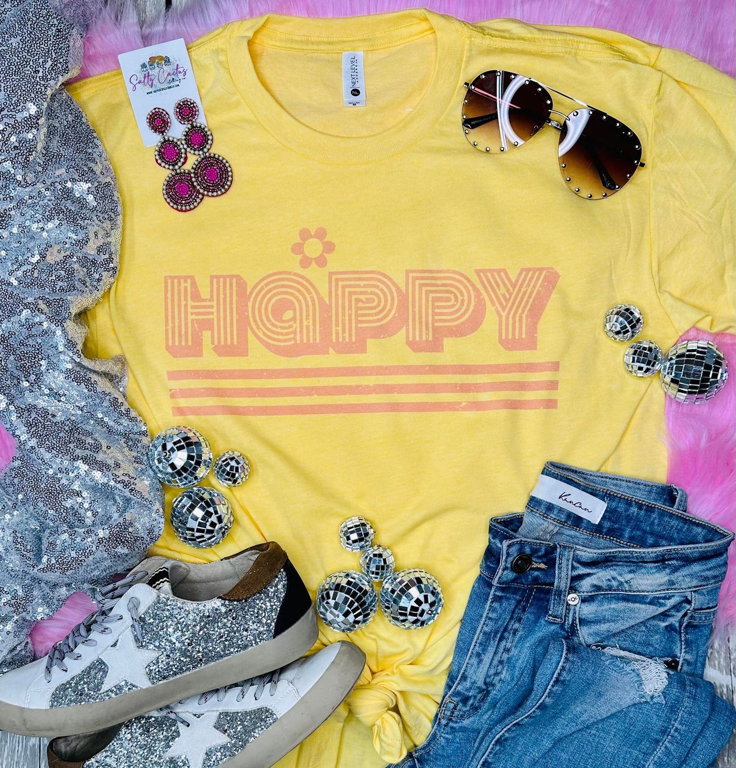 Happy Retro Yellow Tee