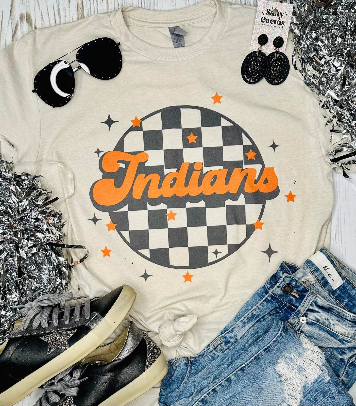 Checkered Circle Spirit Mascot Tan Tee