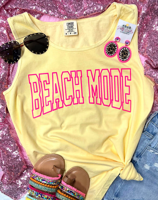 *PUFF* Beach Mode Neon Pink Puff on Butter Yellow Comfort Color Tank