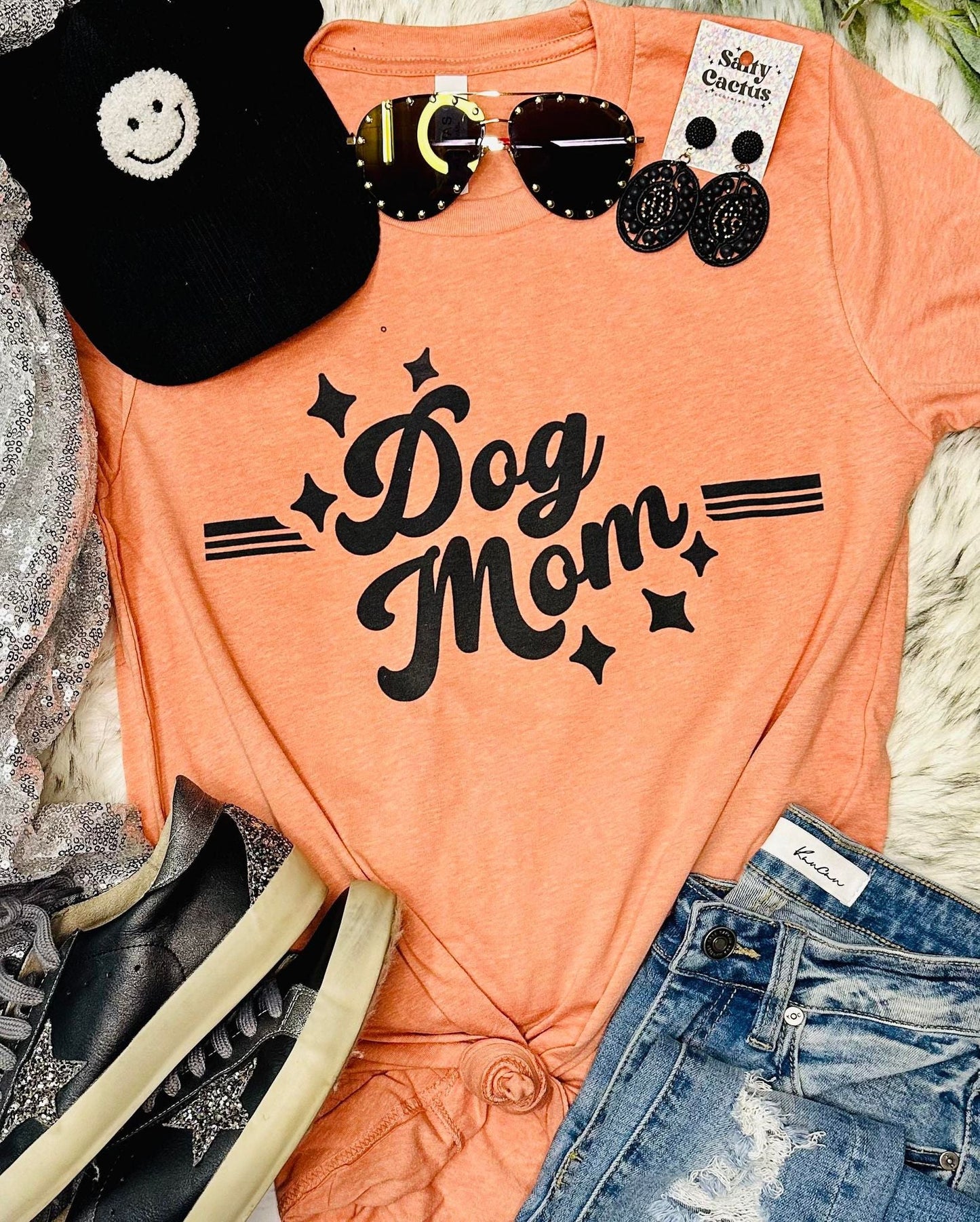 Dog Mom Black Stripes Orange Tee