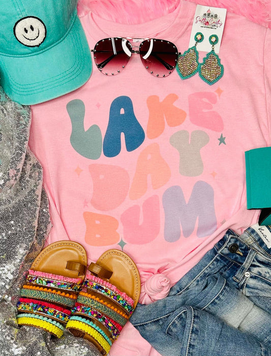 Lake Day Bum Neon Baby Pink Tee