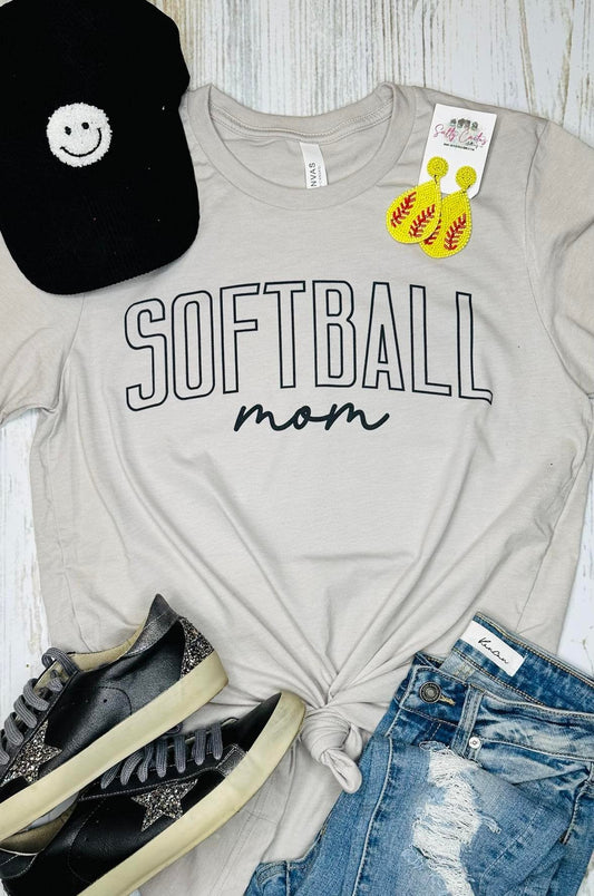 Softball Mom Outline All Black Stone Tee