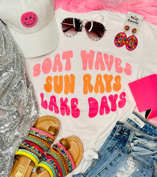 Boat Waves Sun Rays Lake Days White Tee