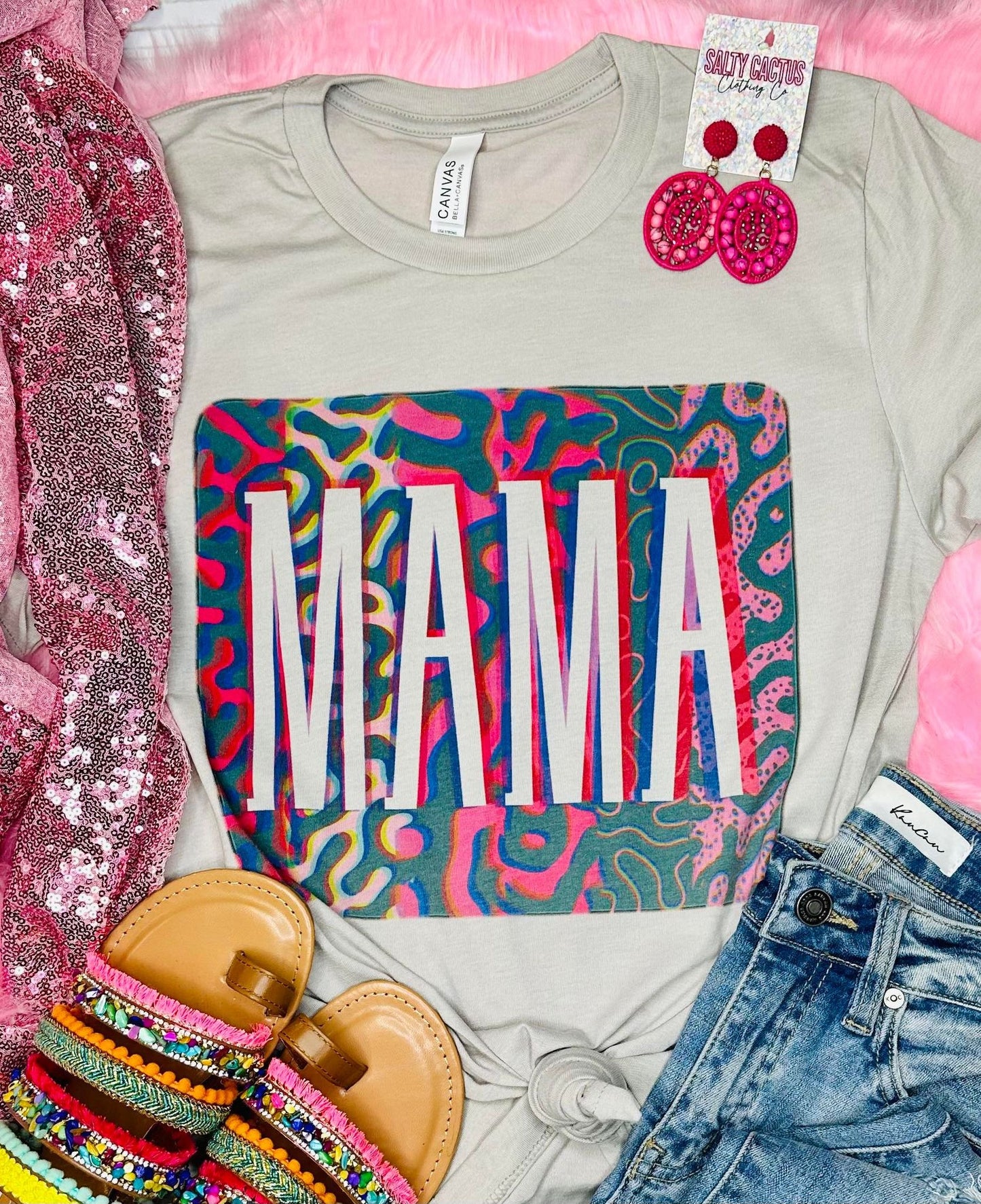 Mama Leopard Square Neon Tan Tee