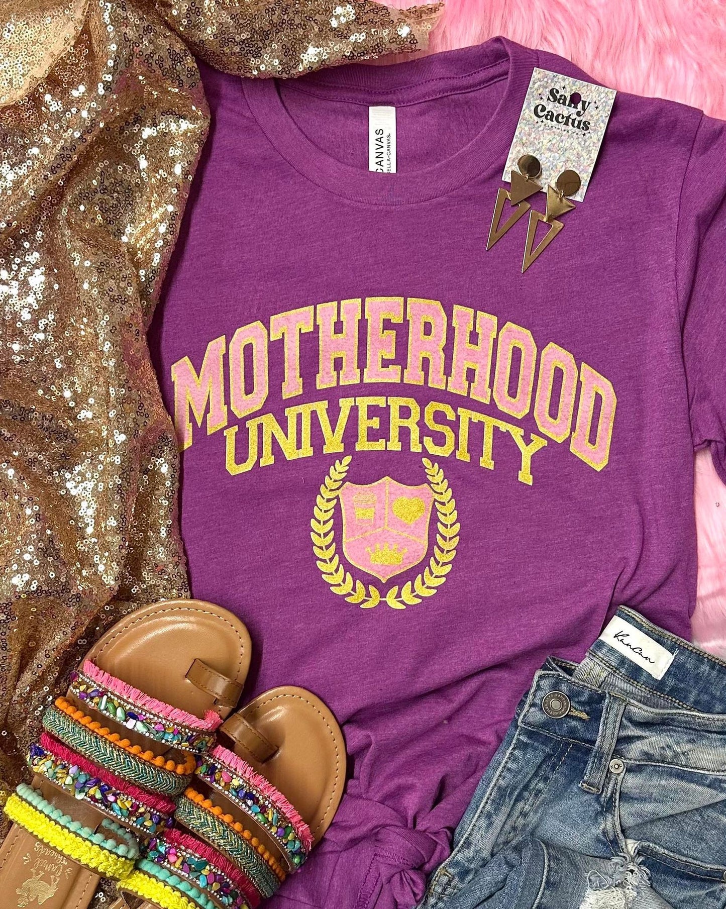 DTG Motherhood University Pink on Purple Tee