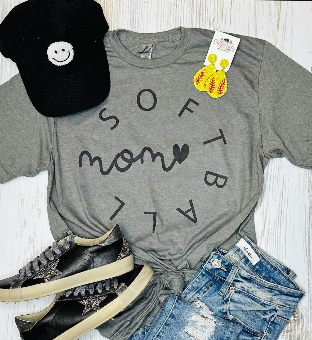 Softball Mom Circle All Black Gun Metal Grey