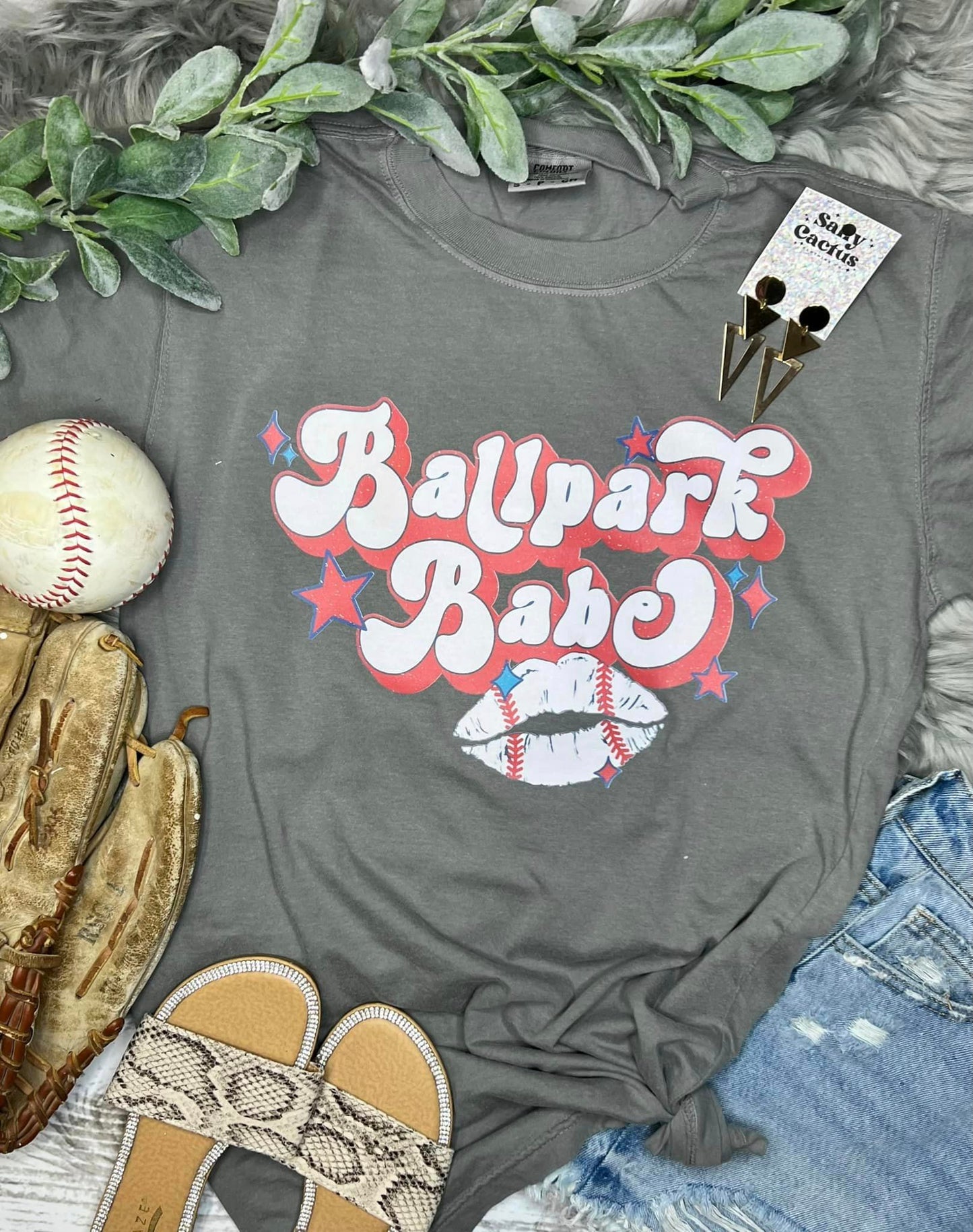 *DTG* Ballpark Babe Lips Granite Comfort Color Tee