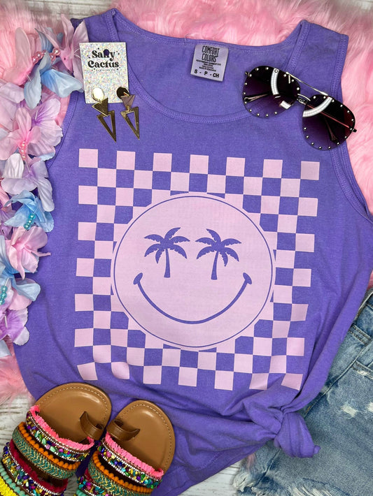 *DTG* Baby Pink Beach Smiley Checkered Violet Comfort Colors Tank