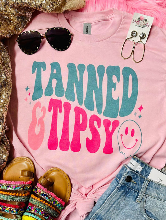 Tanned & Tipsy Neon Baby Pink Tee