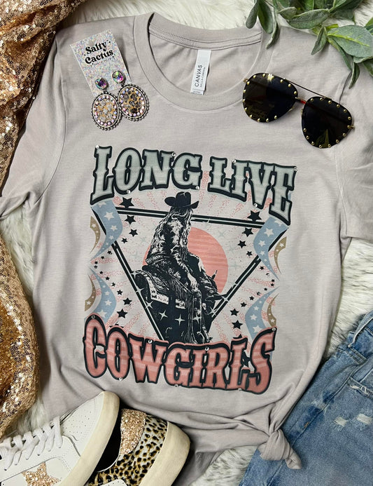 *EMBELLISHED* Long Live Cowgirls Western  Stone Tee