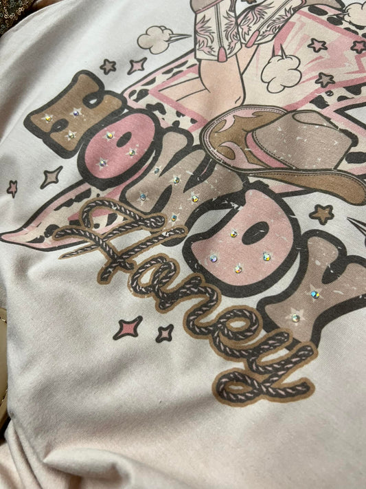 *EMBELLISHED* Howdy Honey Boots Peach Tee