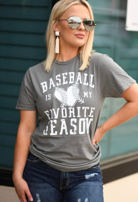 Baseball Is My Favorite Season Gunmetal Grey Tee