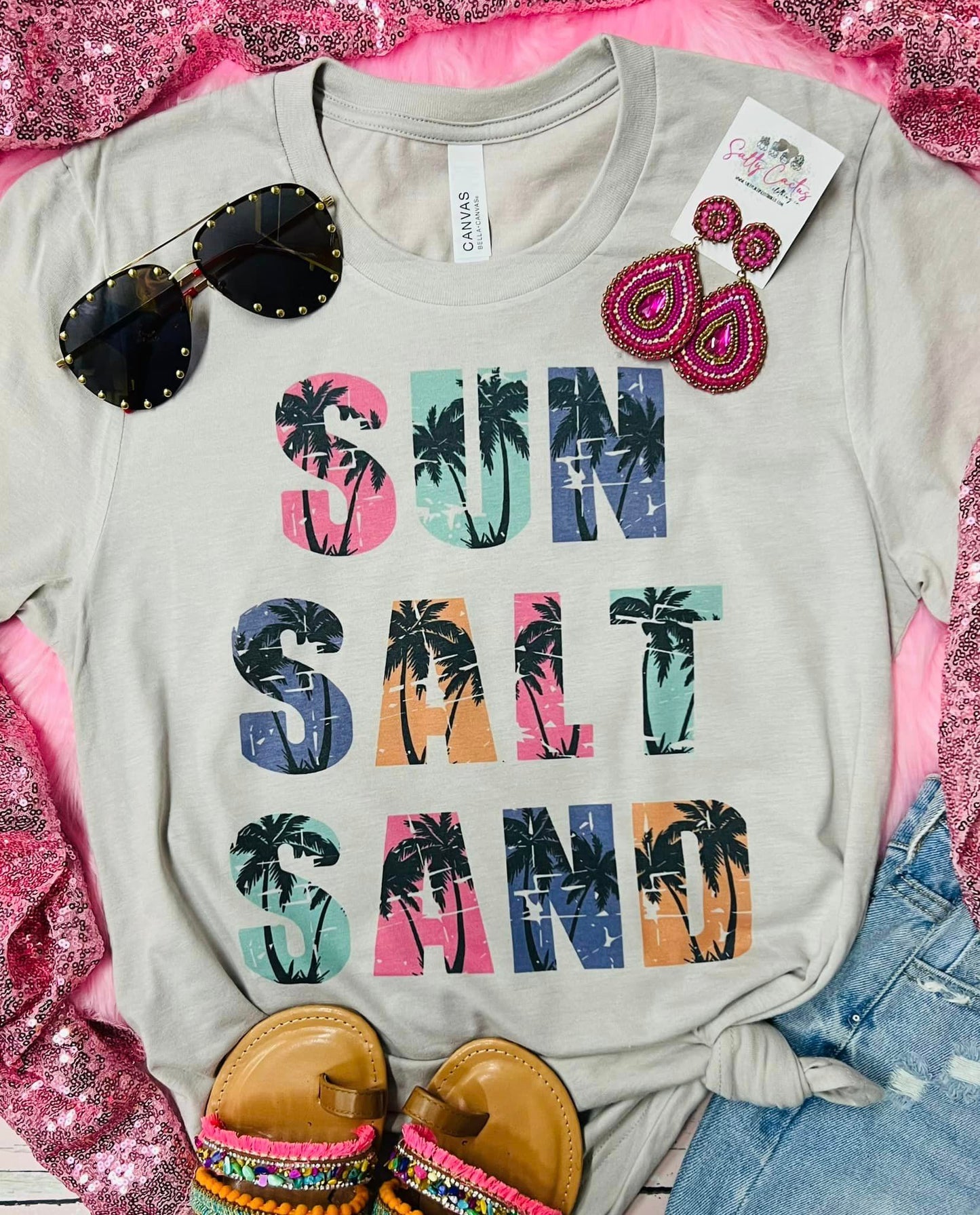 Sun Salt Sand Palm Trees Stone Tee