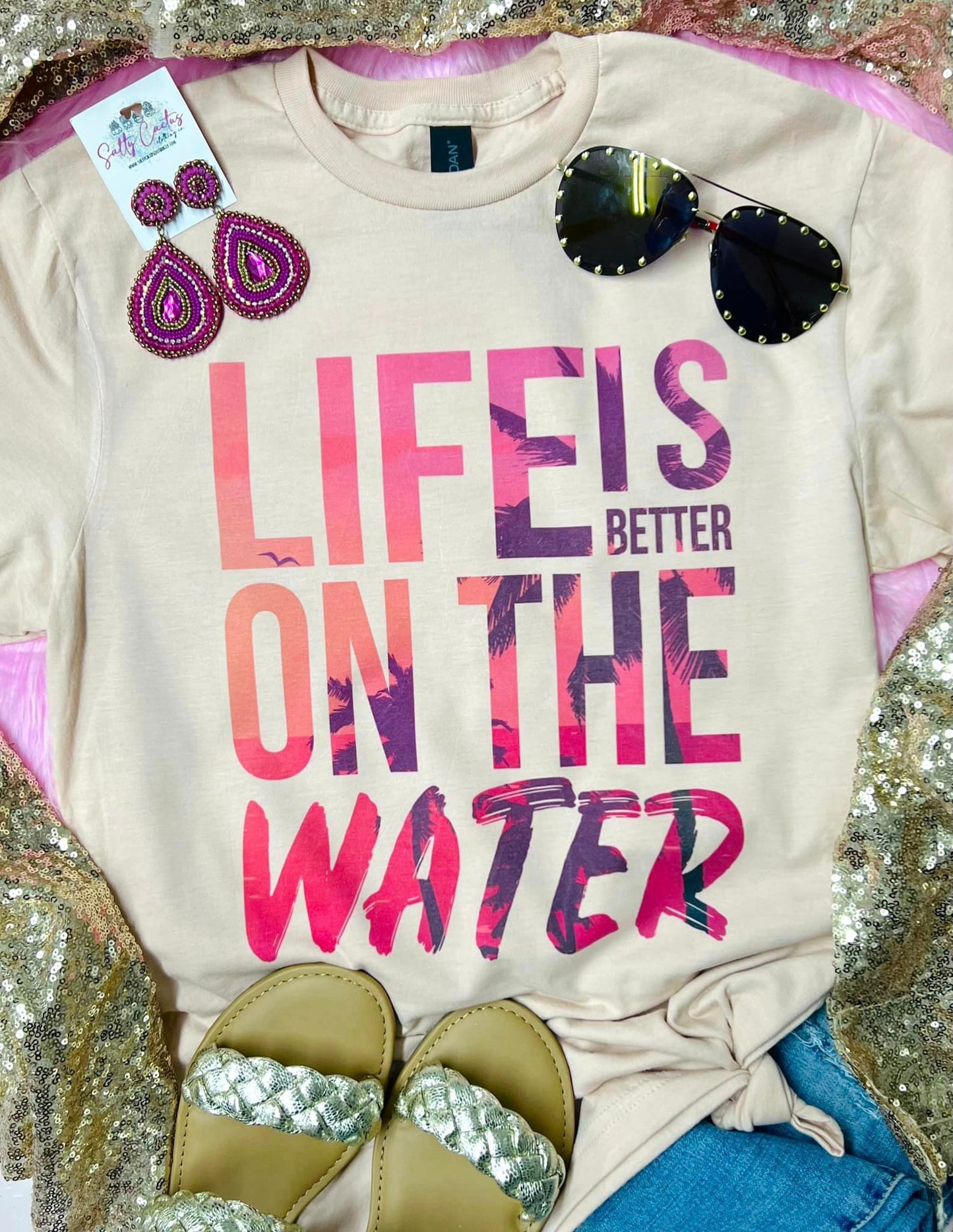 Life is Better On The Water Tan Tee