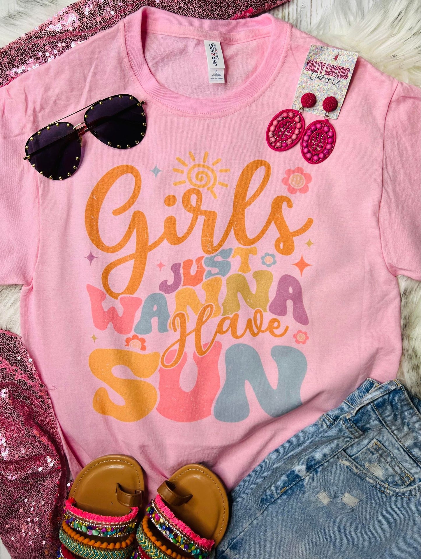 Girls Just Wanna Have Sun Retro Pink Tee