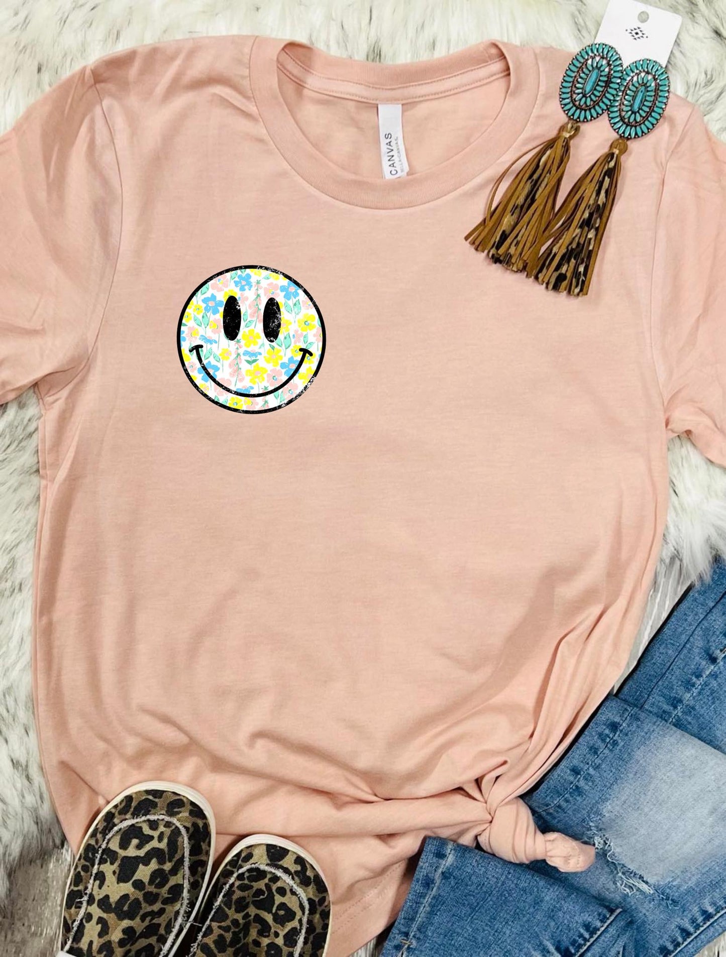 *DTG* Flowers Smiley Peach Tee