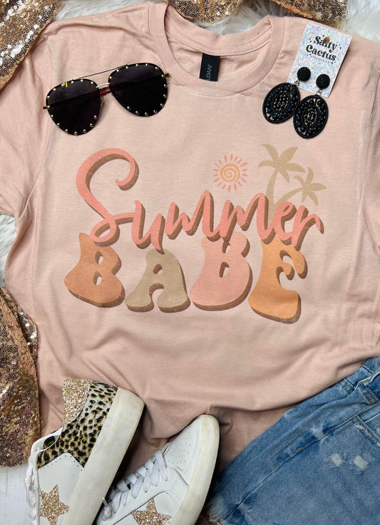 Summer Babe Palm Tree Peach Tee