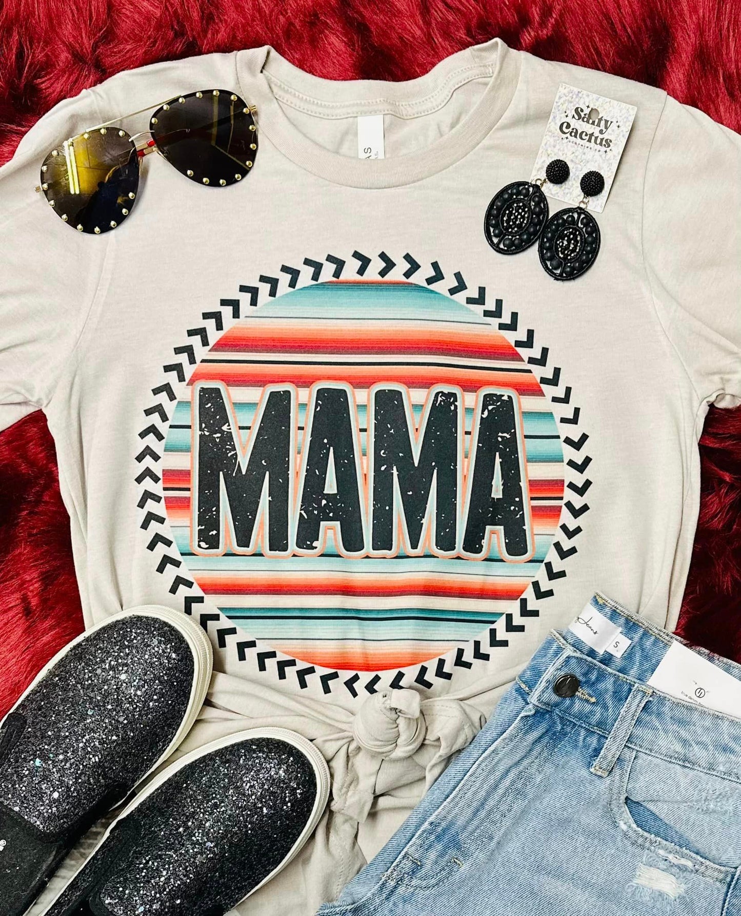 Custom Mama Serape Circle Tan Tees