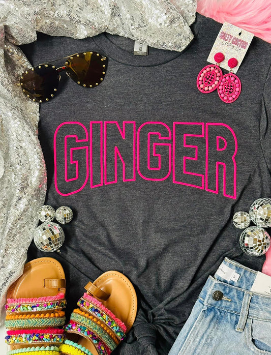 *PUFF* Ginger Neon Pink Puff on Dark Grey Tee