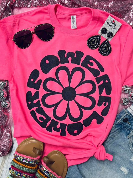 Flower Power Circle Neon Pink Jerzee Tee