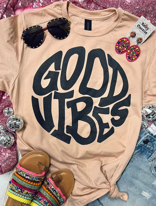 Good Vibes Circle Peach Tee