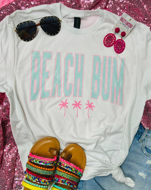 Beach Babe Pink Palm Trees White Tee