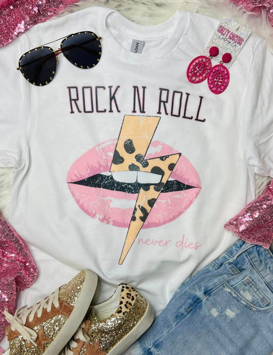 Rock n Roll Never Dies Lips White Tee