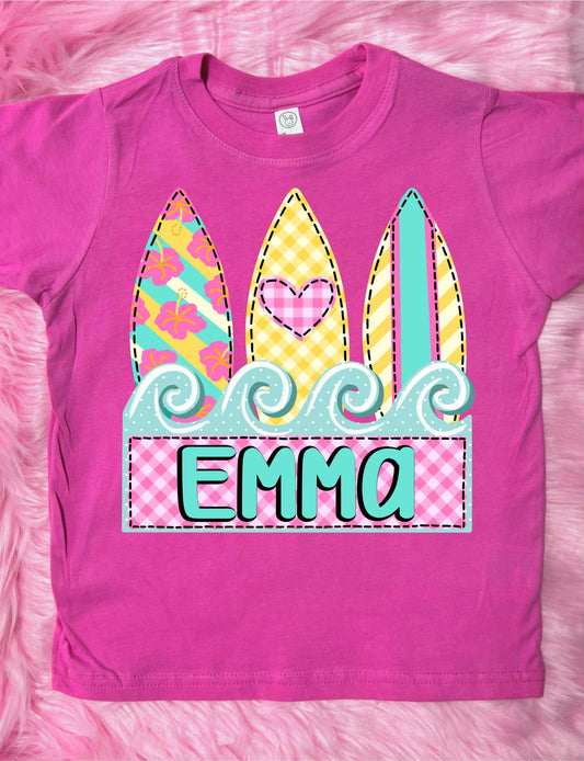 **DTG** Kids Surfboard Custom Name Pink Tee